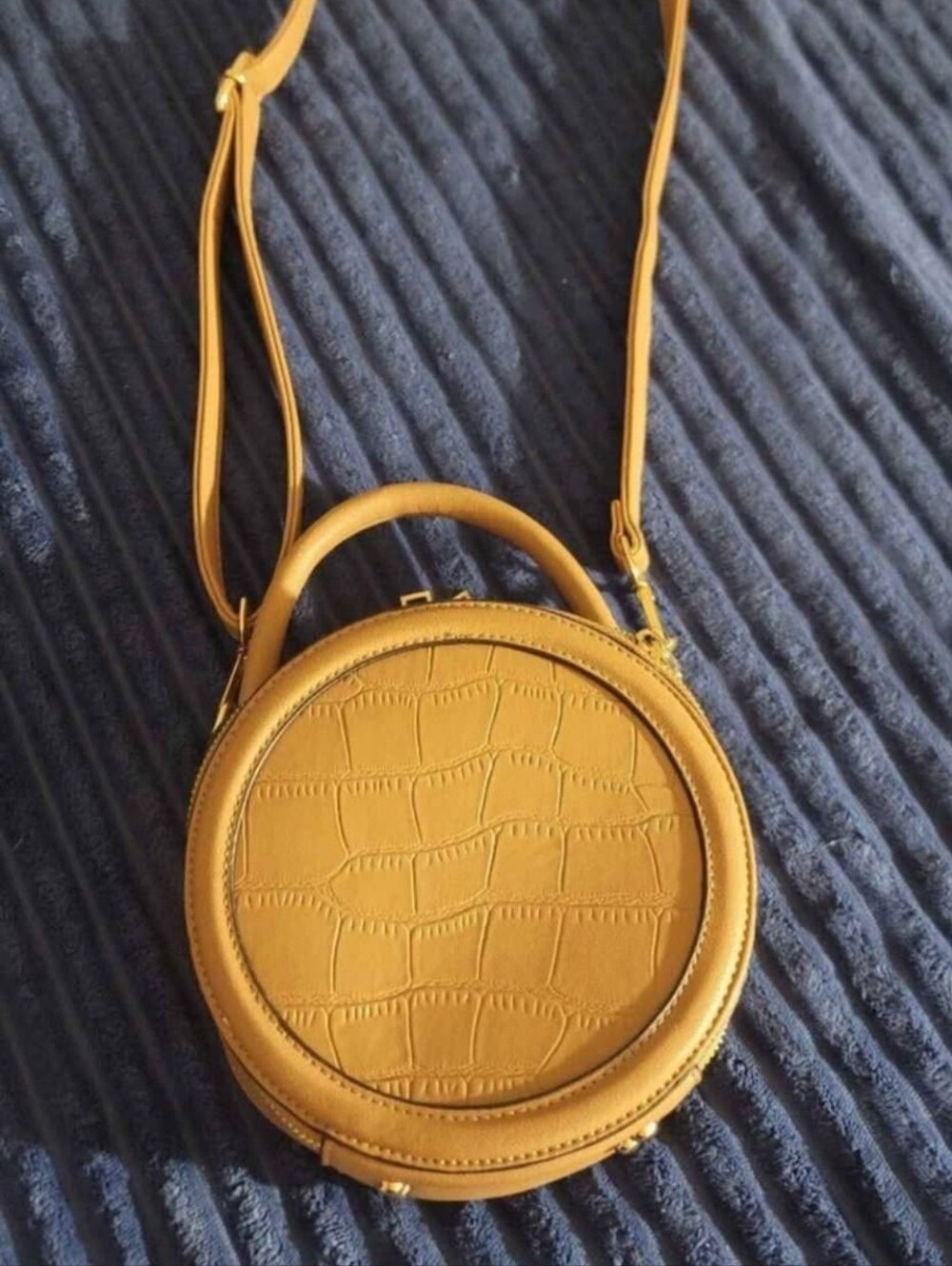 Yellow Round Crossbody Bag with Croc Texture